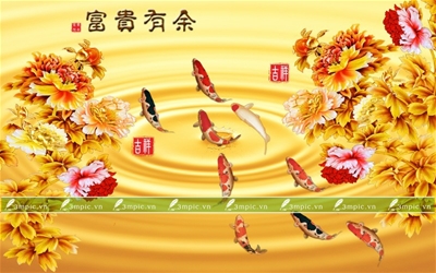 Tranh dán tường 3D phòng khách; Tranh Cá 3D; Tranh dán tường sơn thủy 3D; Tranh dán tường 3D; tranh dán tường 3d đẹp; Bán file tranh cung cấp file tranh; 3mpic.vn