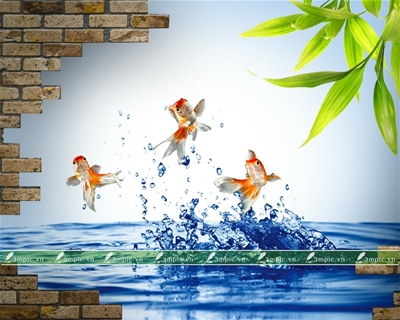 Tranh dán tường 3D phòng khách; Tranh Cá 3D; Tranh dán tường sơn thủy 3D; Tranh dán tường 3D; tranh dán tường 3d đẹp; Bán file tranh cung cấp file tranh; 3mpic.vn
