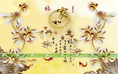 Tranh dán tường 3D phòng khách; Tranh Cá 3D; Tranh dán tường sơn thủy 3D; Tranh dán tường 3D; tranh dán tường 3d đẹp; Bán file tranh cung cấp file tranh; 3mpic.vn