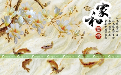 Tranh dán tường 3D phòng khách; Tranh Cá 3D; Tranh dán tường sơn thủy 3D; Tranh dán tường 3D; tranh dán tường 3d đẹp; Bán file tranh cung cấp file tranh; 3mpic.vn