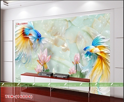 Tranh dán tường 3D phòng khách; Tranh Cá 3D; Tranh dán tường sơn thủy 3D; Tranh dán tường 3D; tranh dán tường 3d đẹp; Bán file tranh cung cấp file tranh; 3mpic.vn