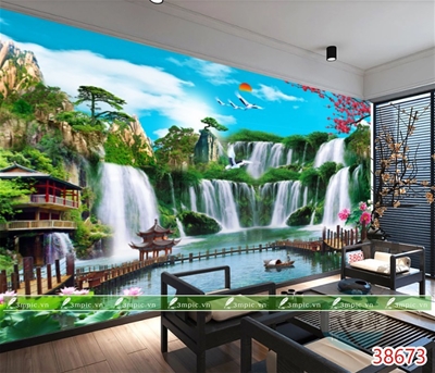 tranh dán tường 3D phòng khách; tranh dán tường sơn thủy 3D; tranh dán tường 3D; tranh dán tường 3D đẹp; 3mpic.vn