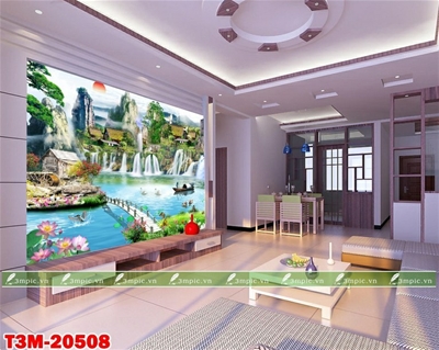 tranh dán tường 3D phòng khách; tranh dán tường sơn thủy 3D; tranh dán tường 3D; tranh dán tường 3D đẹp; bán file tranh cung cấp file tranh; 3mpic.vn