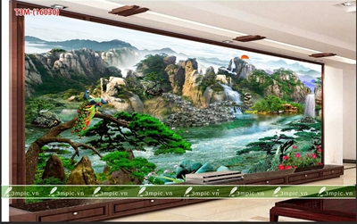 tranh dán tường 3D phòng khách; tranh dán tường sơn thủy 3D; tranh dán tường 3D; tranh dán tường 3D đẹp; bán file tranh cung cấp file tranh; 3mpic.vn