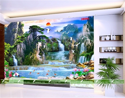 tranh dán tường 3D phòng khách; tranh dán tường sơn thủy 3D; tranh dán tường 3D; tranh dán tường 3D đẹp; bán file tranh cung cấp file tranh; 3mpic.vn