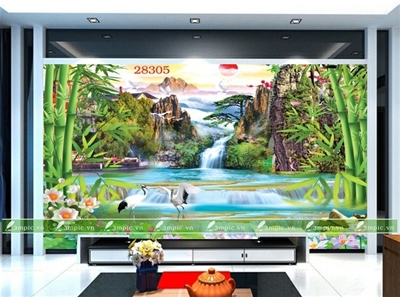 tranh dán tường 3D phòng khách; tranh dán tường sơn thủy 3D; tranh dán tường 3D; tranh dán tường 3D đẹp; bán file tranh cung cấp file tranh; 3mpic.vn