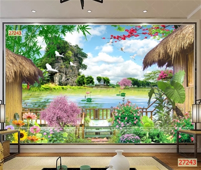 tranh dán tường 3D phòng khách;tranh dán tường 3D phong cảnh; tranh 3D; tranh 3D đẹp; 3mpic.vn