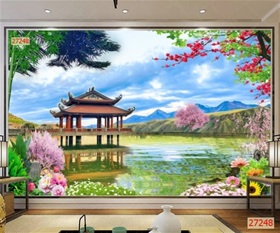 tranh dán tường 3D phòng khách;tranh dán tường 3D phong cảnh; tranh 3D; tranh 3D đẹp; 3mpic.vn