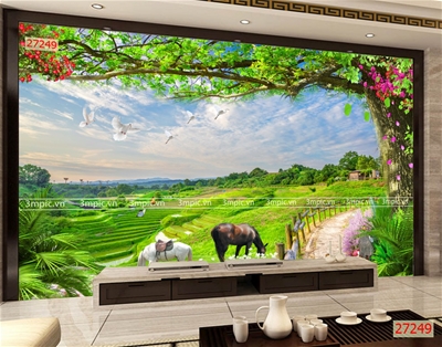 tranh dán tường 3D phòng khách;tranh dán tường 3D phong cảnh; tranh 3D; tranh 3D đẹp; 3mpic.vn